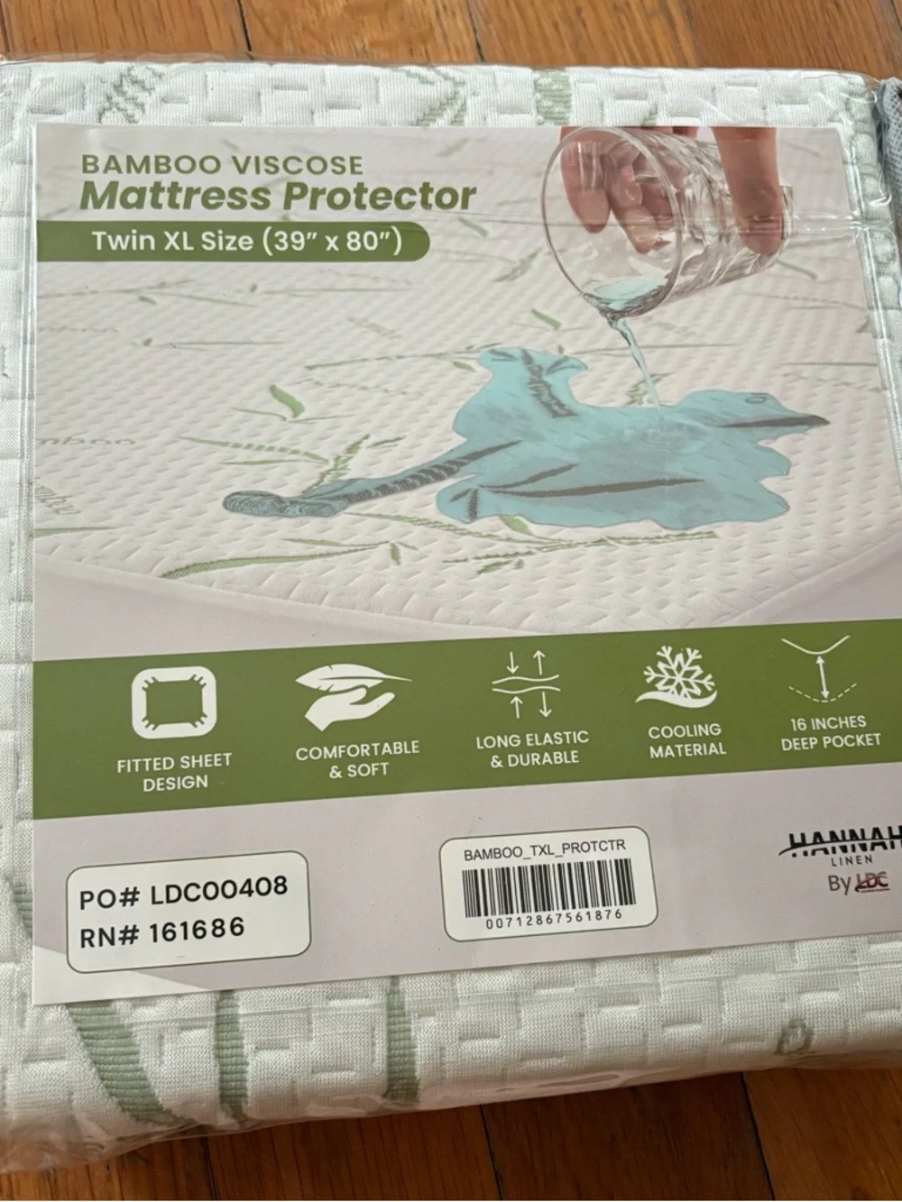 Twin XL size Bamboo Waterproof Mattress Protector with 16